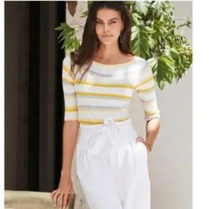 ISO-Ann taylor Stripe Ribbed Off  Shoulder Sweater